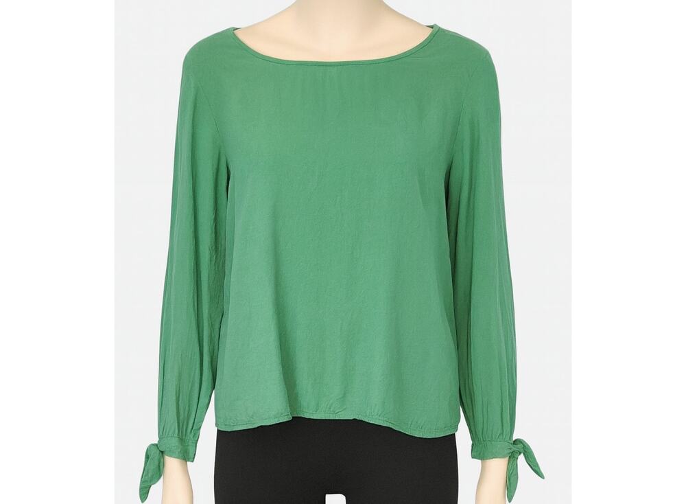 ModCloth Large Green Long Sleeve Top with Tie Cuffs